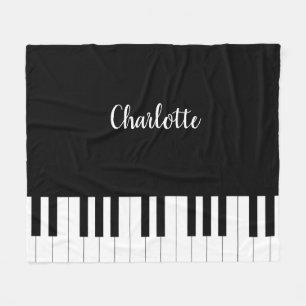 Simple and Elegant Black and White Piano Keyboard Fleece Blanket