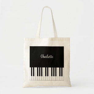 Simple and Elegant Black and White Piano Keyboard Tote Bag