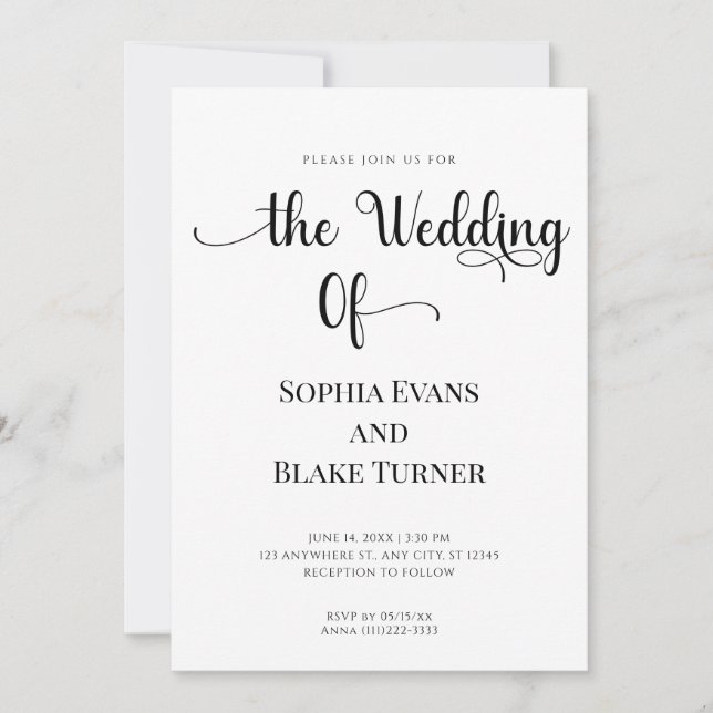 Simple and Elegant Black and White Wedding Invitation (Front)