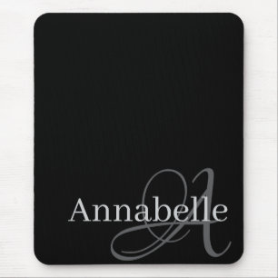 Simple and Elegant Black Monogram and Name Mouse Pad