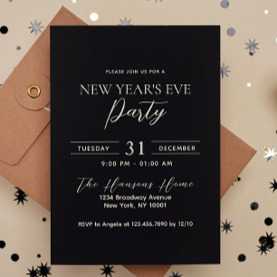 Simple and Elegant Black New Year's Eve Party Invitation