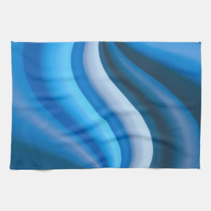 Simple and Elegant Blue Abstract Waves Stripes Tea Towel