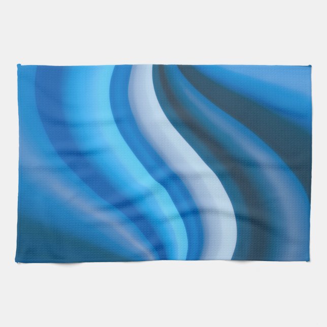 Simple and Elegant Blue Abstract Waves Stripes | Tea Towel (Horizontal)