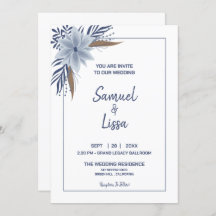 Simple and elegant blue floral wedding invitation