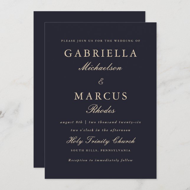 Simple and Elegant Blue Wedding Invitation (Front/Back)