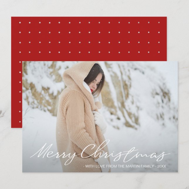 Simple and Elegant Christmas Dots Add Photo Holiday Card (Front/Back)