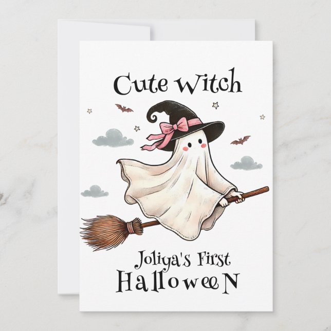 Simple and Elegant Cute witch first Halloween Invitation (Front)
