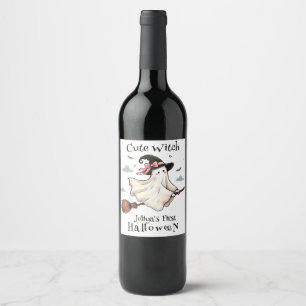 Simple and Elegant Cute witch first Halloween Wine Label
