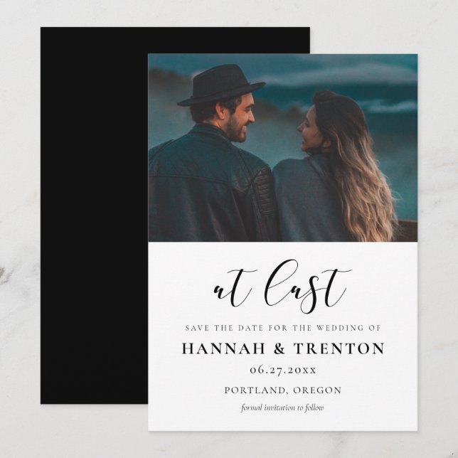 Simple and elegant design At last photo Save The Date (Front/Back)