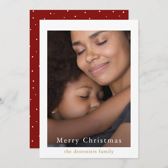 Simple and Elegant Dots Red Photo Holiday Card (Front/Back)