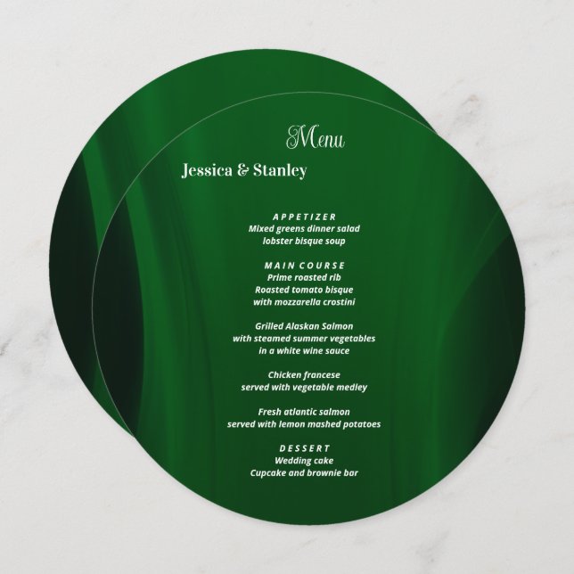 Simple and elegant Emerald green wedding  Menu (Front/Back)