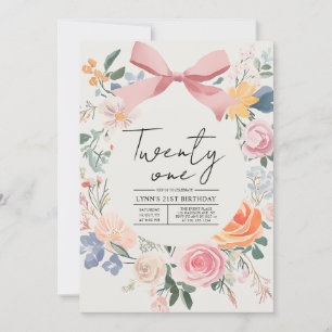 Simple and Elegant floral 21st Birthday Party Invitation