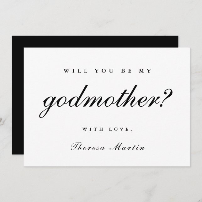 Simple and Elegant Godmother Proposal Black Invitation (Front/Back)