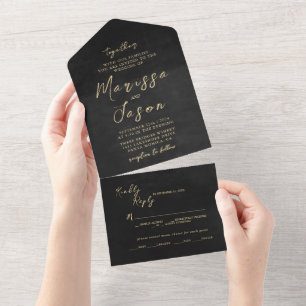 Simple and Elegant Gold Black Wedding All In One Invitation