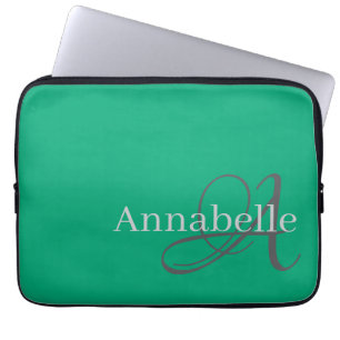 Simple and Elegant green monogram and name Laptop Sleeve