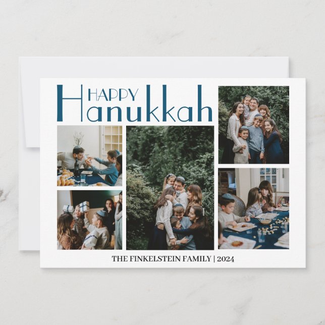 Simple and Elegant | Hanukkah family 3 photo Holiday Card (Front)