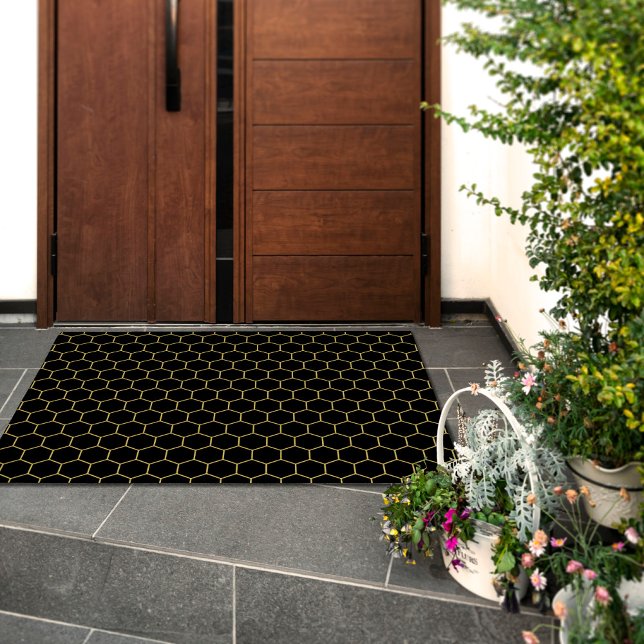 Simple and elegant honeycomb pattern black yellow doormat (Creator Uploaded)
