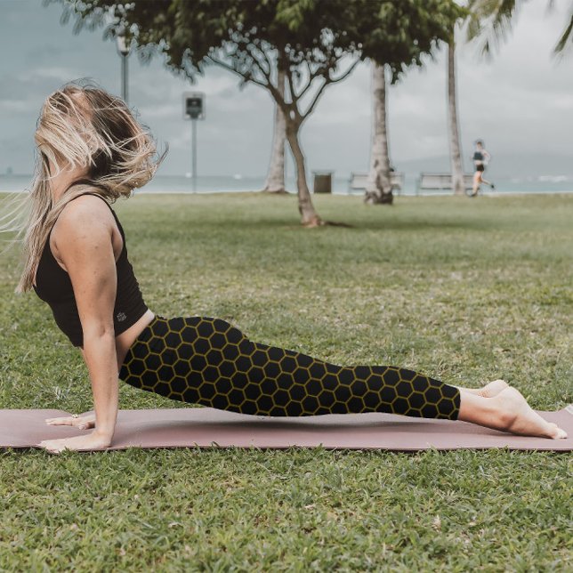 Simple and elegant honeycomb pattern black yellow leggings (Creator Uploaded)
