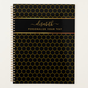 Simple and elegant honeycomb pattern black yellow planner
