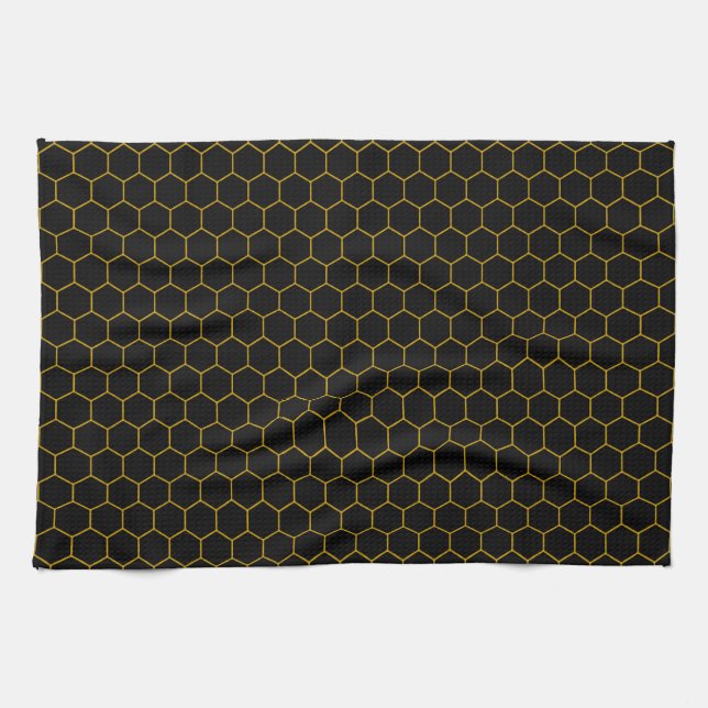Simple and elegant honeycomb pattern black yellow tea towel (Horizontal)