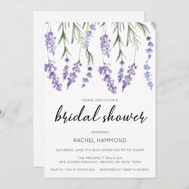 Simple and Elegant Lavender Bridal Shower Invitation (Front/Back)