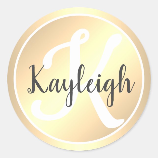 Simple and Elegant Light Gold Monogrammed Name  Classic Round Sticker (Front)