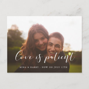 Simple and elegant Love is patient wedding update Postcard