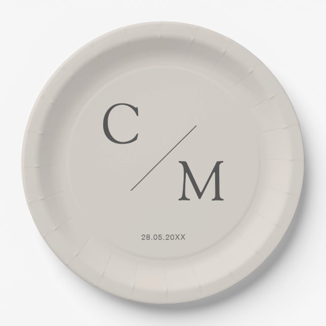 Simple and elegant monogram paper plate (Front)