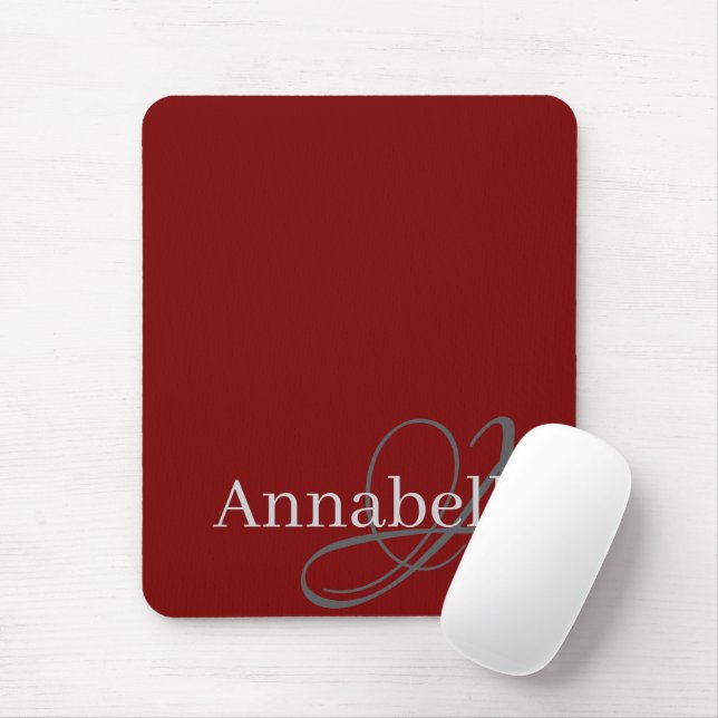 Simple and Elegant Red Monogram and Name  Mouse Pad (With Mouse)
