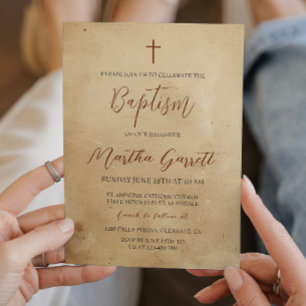 Simple and Elegant Rustic Girl Baptism Invitation