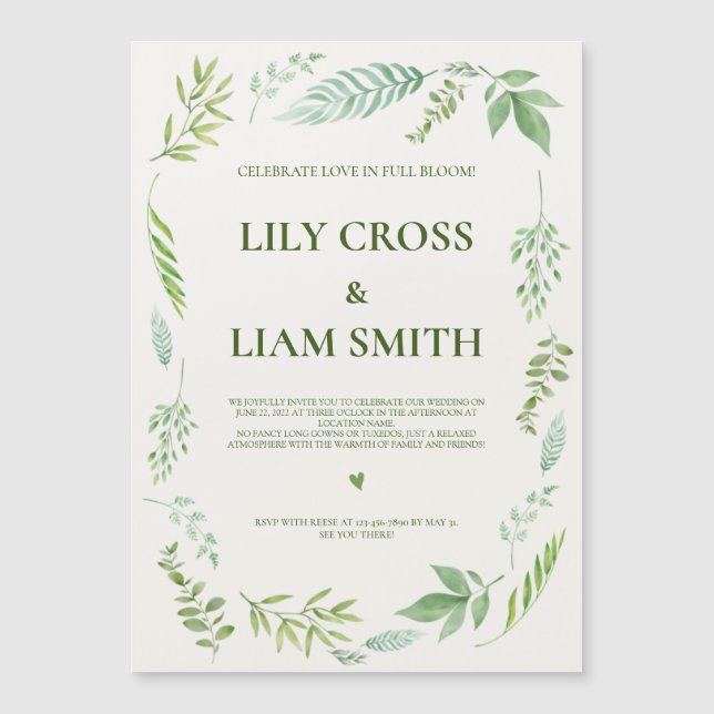 Simple And Elegant Rustic Greenery Wedding Magnetic Invitation (Front)