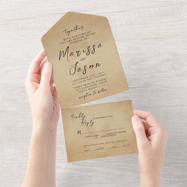 Simple and Elegant Rustic Wedding All In One Invitation (Tearaway)