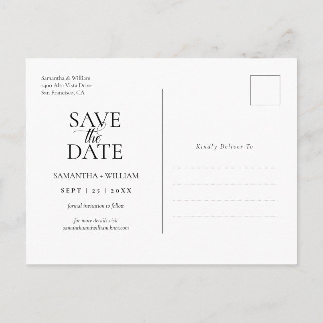 Simple and elegant Save the Date  Postcard (Back)