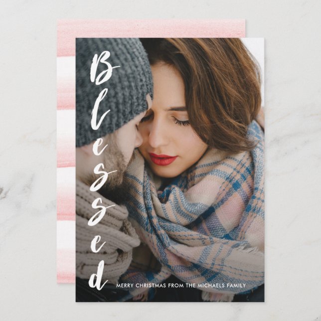 Simple and Elegant Soft Watercolor Christmas Holiday Card (Front/Back)