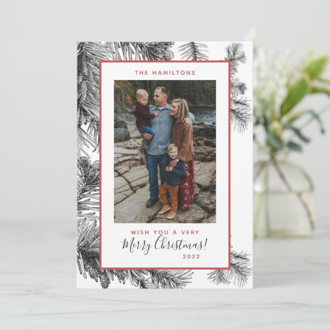 Simple and Elegant Vintage Pine Sprig Holiday Card (Standing Front)