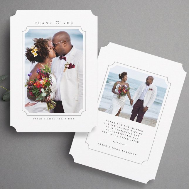 Simple and Elegant Wedding 2 Photo Thank You Card (Front & Back)