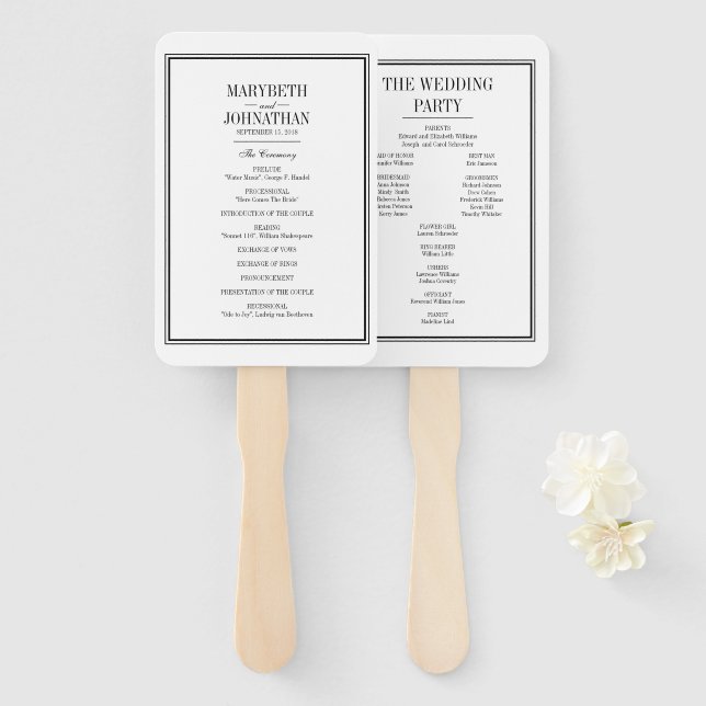 Simple and Elegant Wedding Ceremony Program Fan (Front and Back)