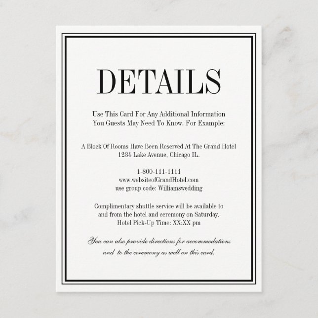 Simple and Elegant Wedding Details Card (Front)