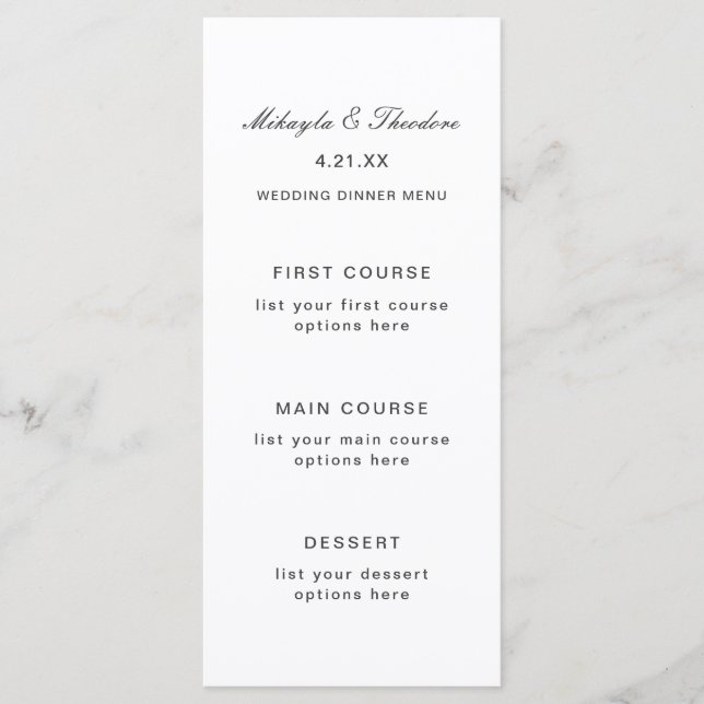 Simple and Elegant Wedding Menu Card (Front)