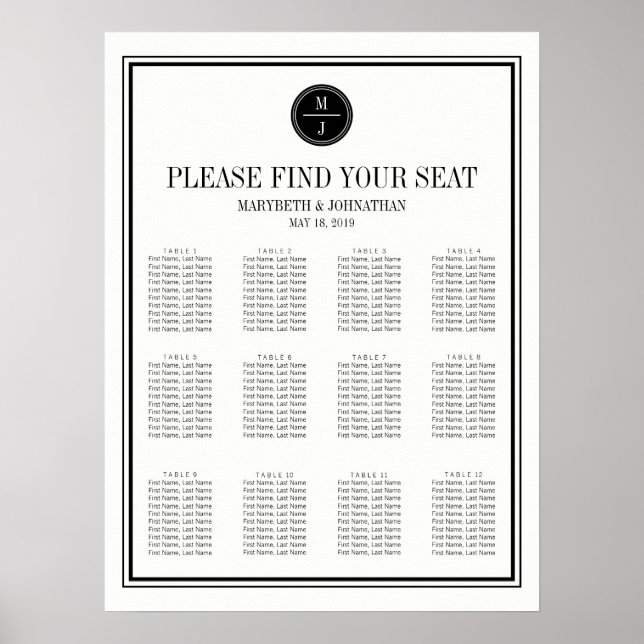 Simple and Elegant Wedding Seating Chart Sign (Front)