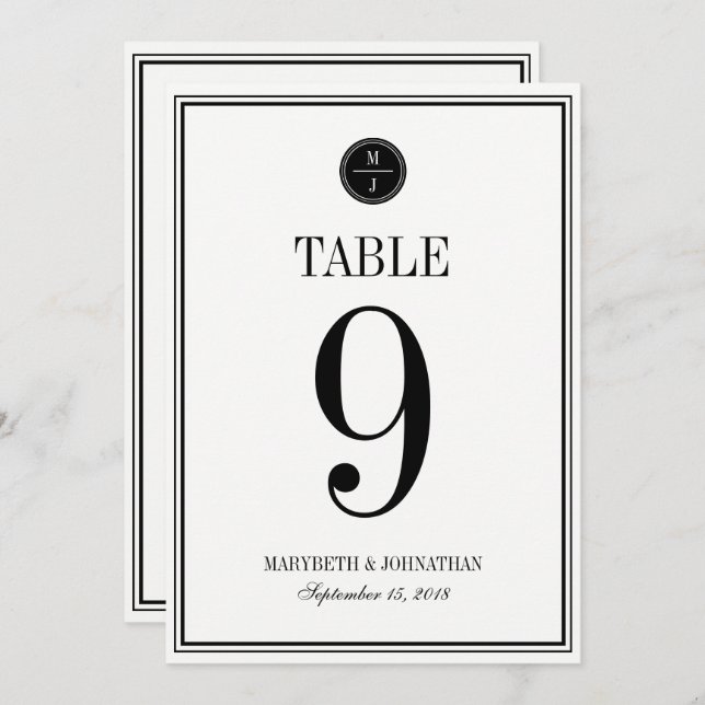 Simple and Elegant Wedding Table Number Card (Front/Back)