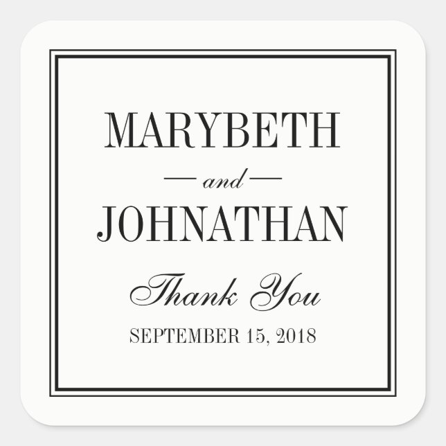 Simple and Elegant Wedding Thank You Favour Sticke Square Sticker (Front)