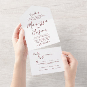 Simple and Elegant White and Burgundy Wedding All In One Invitation