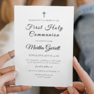 Simple and Elegant White Girl First Holy Communion Invitation