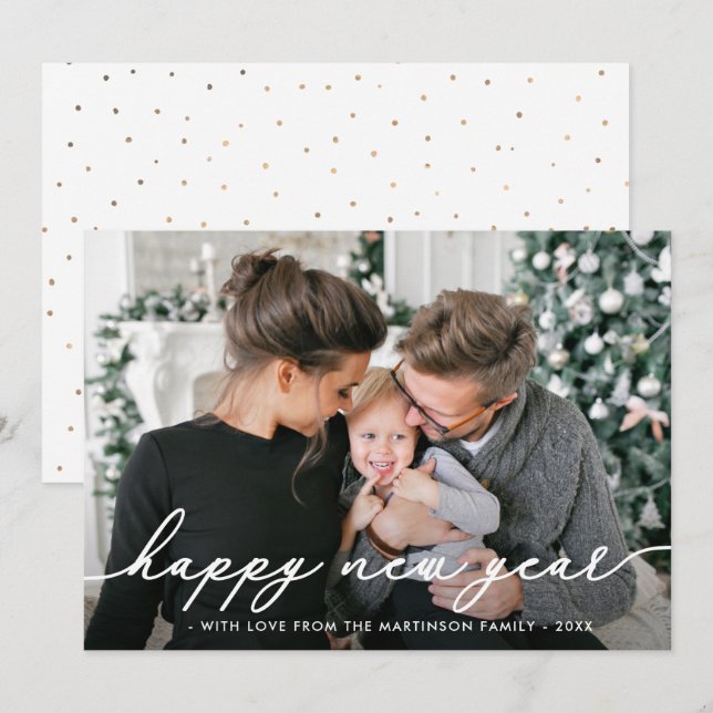 Simple and Festive Dots Happy New Year Photo Holiday Card (Front/Back)