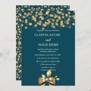 Simple and fresh colourful gold and blue bow invitation