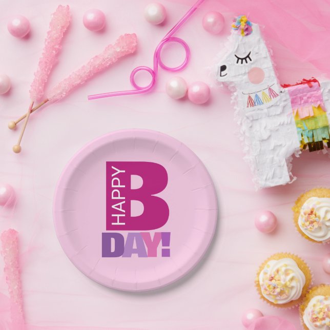Simple and Fun Pink Happy Bday Paper Plates (Party)