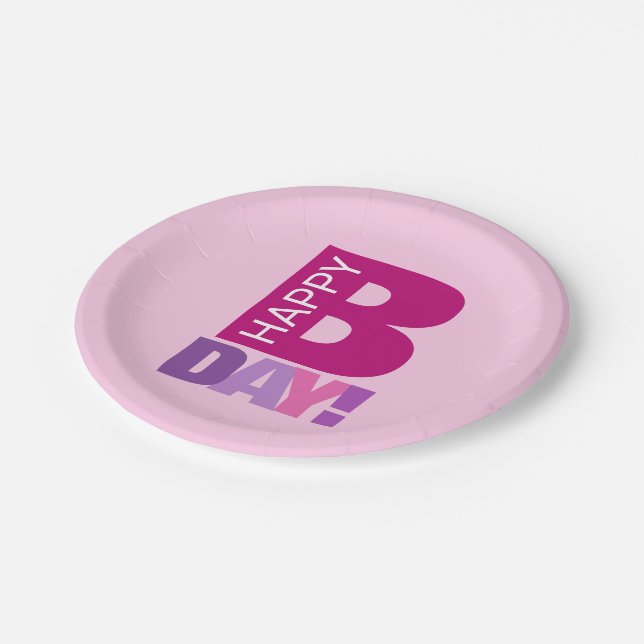 Simple and Fun Pink Happy Bday Paper Plates (Angled)