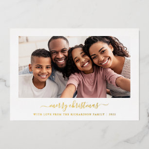 Simple and Minimal Photo Gold Merry Christmas Foil Holiday Card