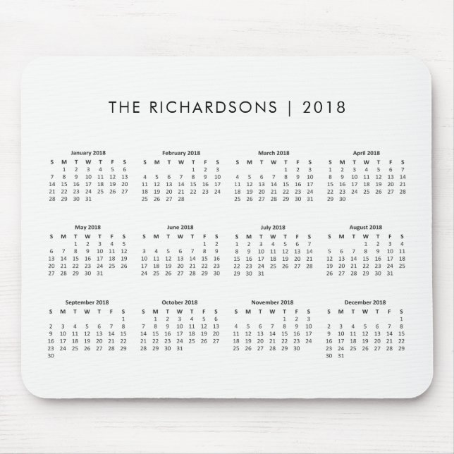 Simple and Modern Black and White 2018 Calendar Mouse Pad (Front)